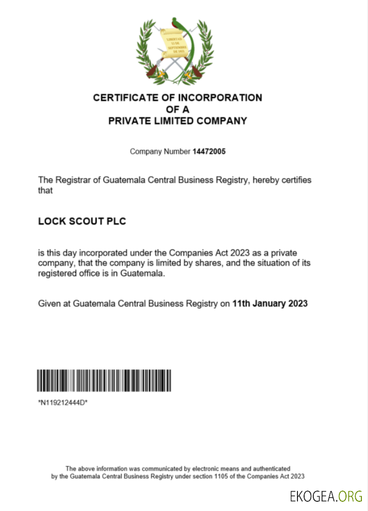 Modèle Word et PDF de certificat d'enregistrement du Guatemala